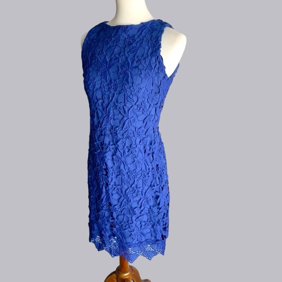 Ralph Lauren Cobalt Blue Floral Overlay Lined Dress Size 4 - Picture 14 of 16